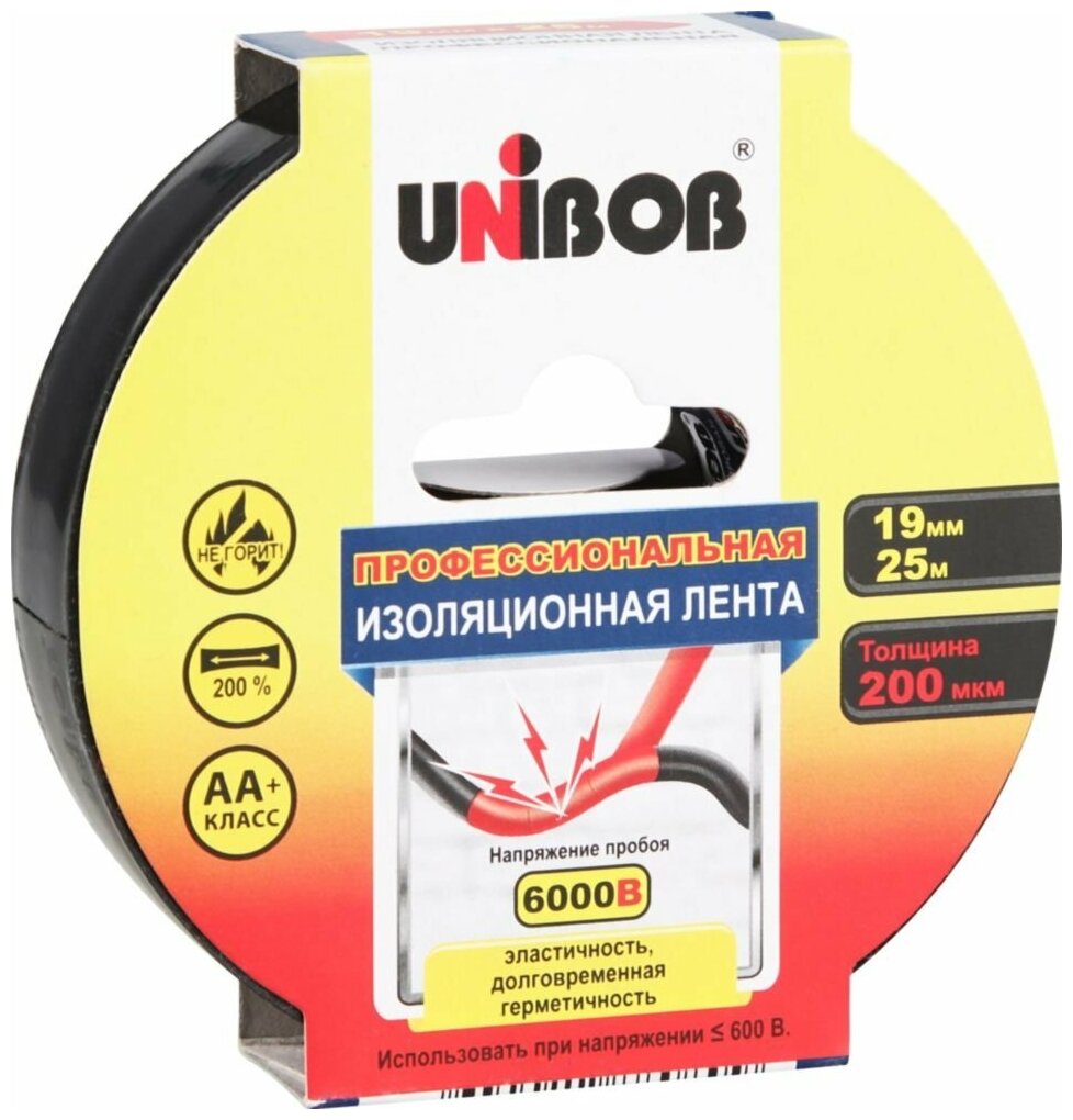 Изолента Unibob пвх 200 мкм 19 мм x 25 м черная