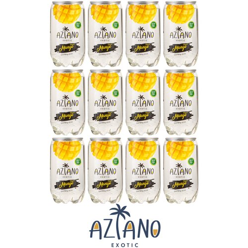 Газированный бескалорийный напиток Aziano Sparkling Mango (Манго) , без сахара, банка 0,350 литра (350 мл.), упаковка 12 штук