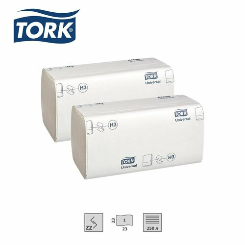 Полотенца бумажные однослойные Tork Universal H3 ZZ, 23х23 см, 2 уп. по 250 л, 120108