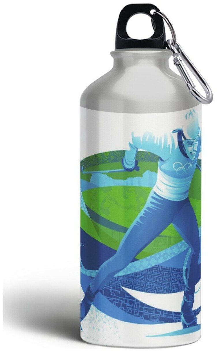 Бутылка спортивная, туристическая фляга, 500мл с карабином Лыжные гонки спорт - 109