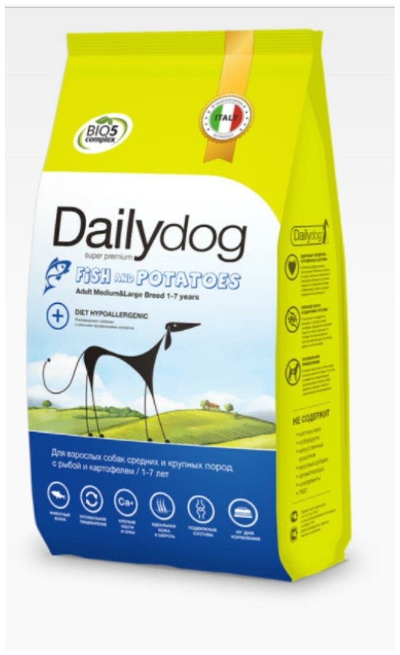 DailyDog Adult Medium&Large Breed Fish and Potatoes - корм для взрослых собак средних и крупных пород с рыбой и картофелем (3 кг)