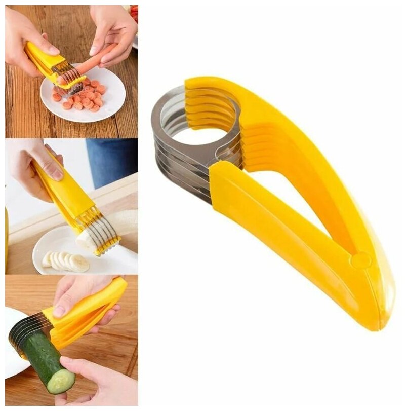 Нож-шинковка / Нож для бананов / Нож для нарезки бананов / Нож для нарезки фруктов и овощей, желтый - фотография № 2
