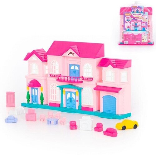 Кукольный домик Полесье София с набором мебели и автомобилем (14 элементов) в пакете (78018) полесье кукольный домик софия 78193 розовый
