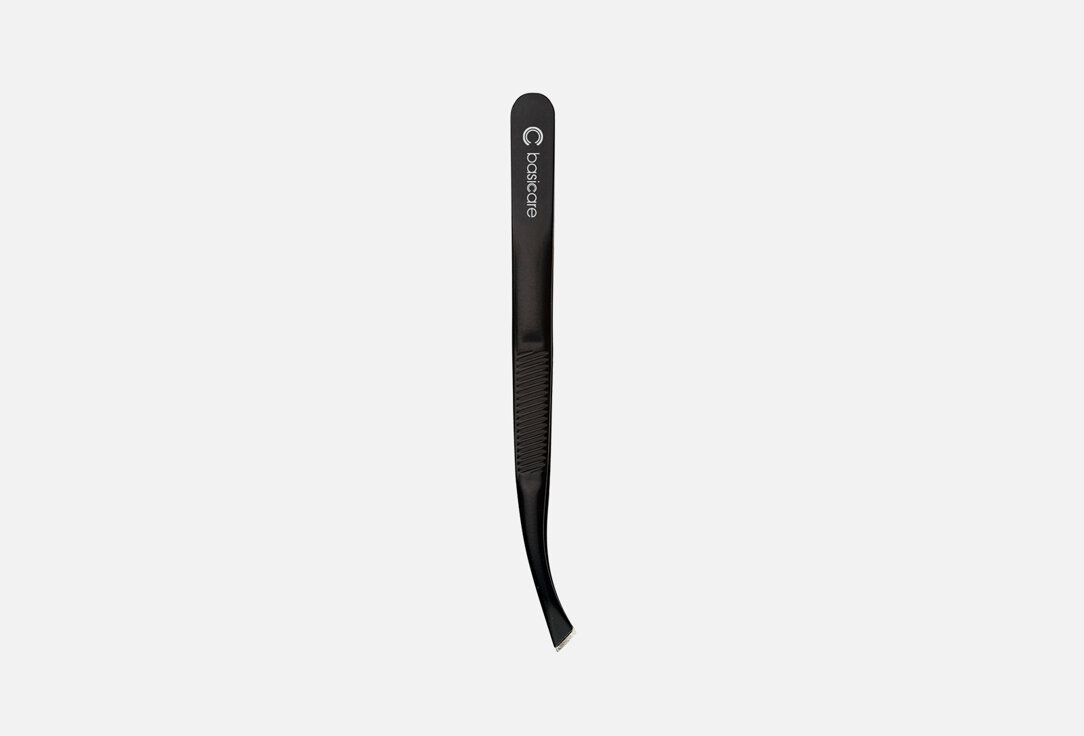 Пинцет черный матовый с изогнутыми скошенными кончиками BASICARE, TWEEZER BLACK ELECTOR 1шт