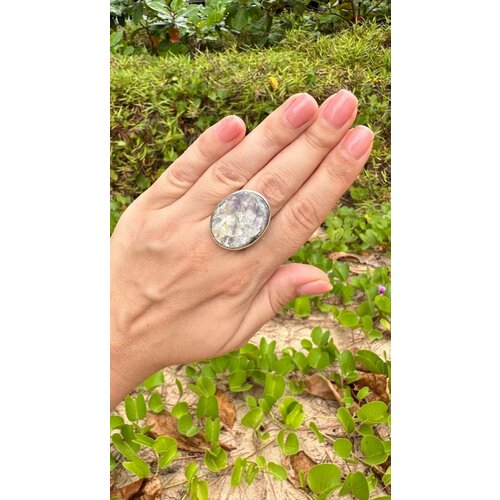Кольцо True Stones, лепидолит, размер 18, фиолетовый, бежевый