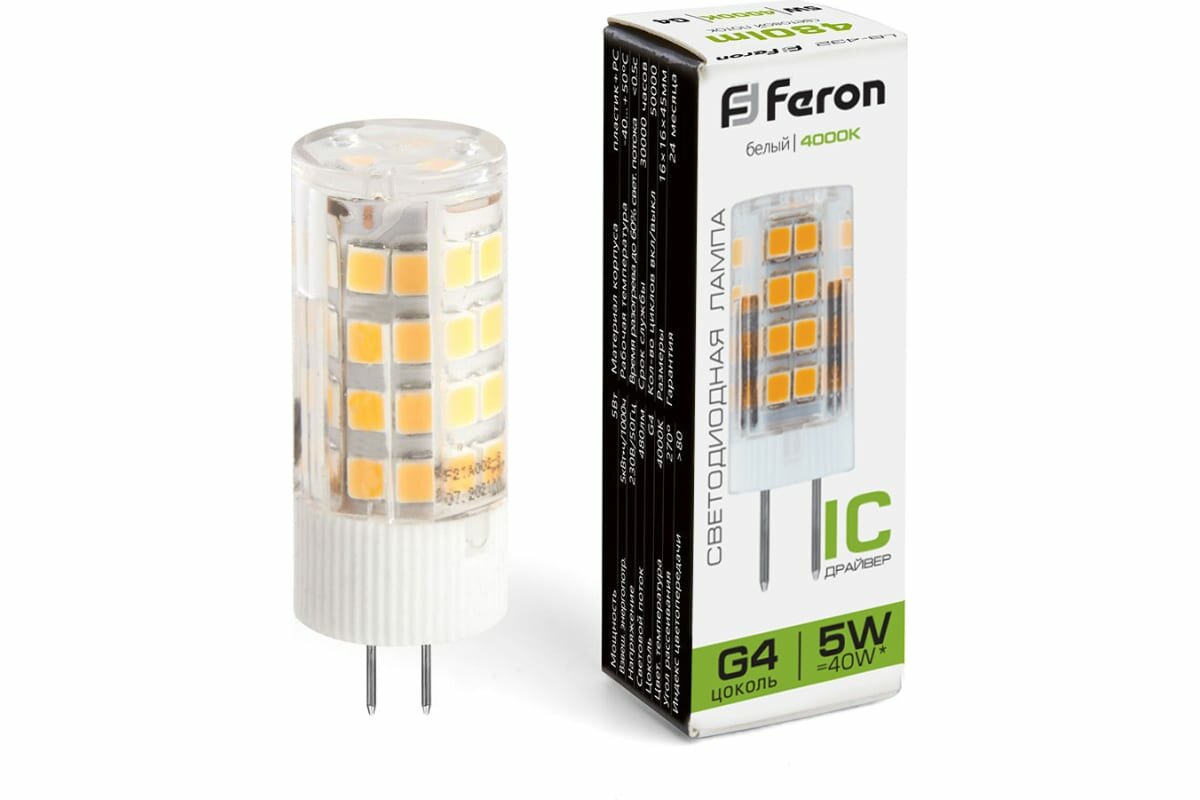 FERON Лампа светодиодная, 5W 230V G4 4000K, LB-432 25861