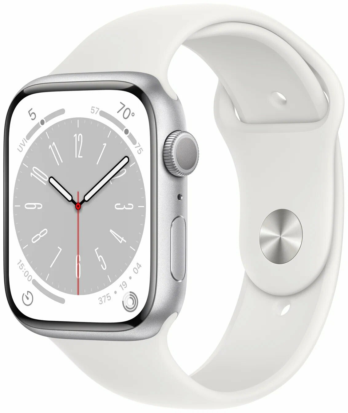 фото Умные часы Apple Watch Series 8 45 мм Aluminium Case GPS, silver/white Sport Band