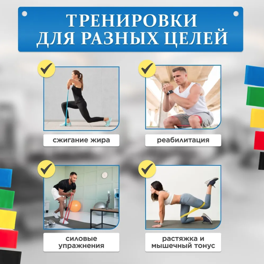 Набор эспандеров для фитнеса и пилатеса разной нагрузки, набор 5шт. — фото 1