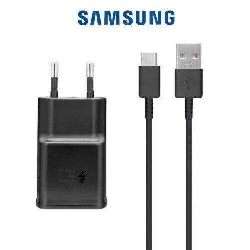 Зарядный комплект Samsung EP-TA200 черный + кабель USB Type-C, 15 Вт, черный