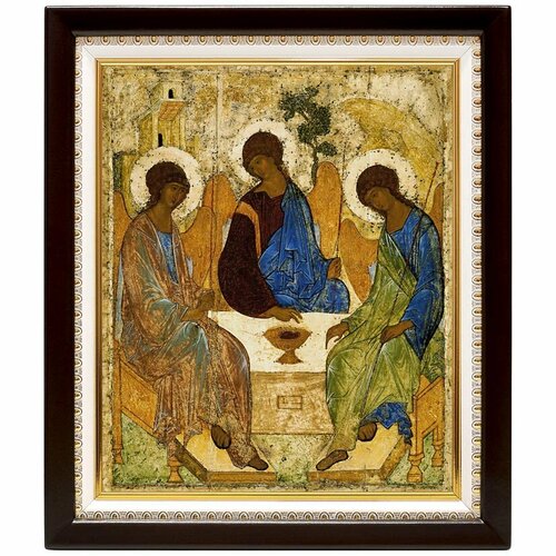 Святая Троица, Андрей Рублев, XV в, икона в деревянном киоте 22*25,5 см
