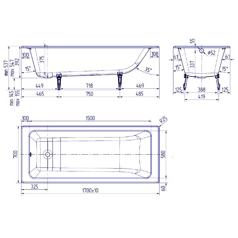 Чугунная ванна Delice Parallel 170х70 DLR220505RB-AS с ручками - фото №9