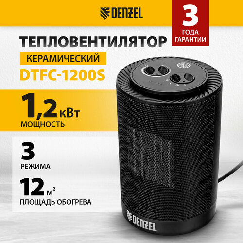 Тепловентилятор электр керамический Denzel DTFC-1200S 3 реж вентилятор нагрев 6001200 Вт 96411 2475₽