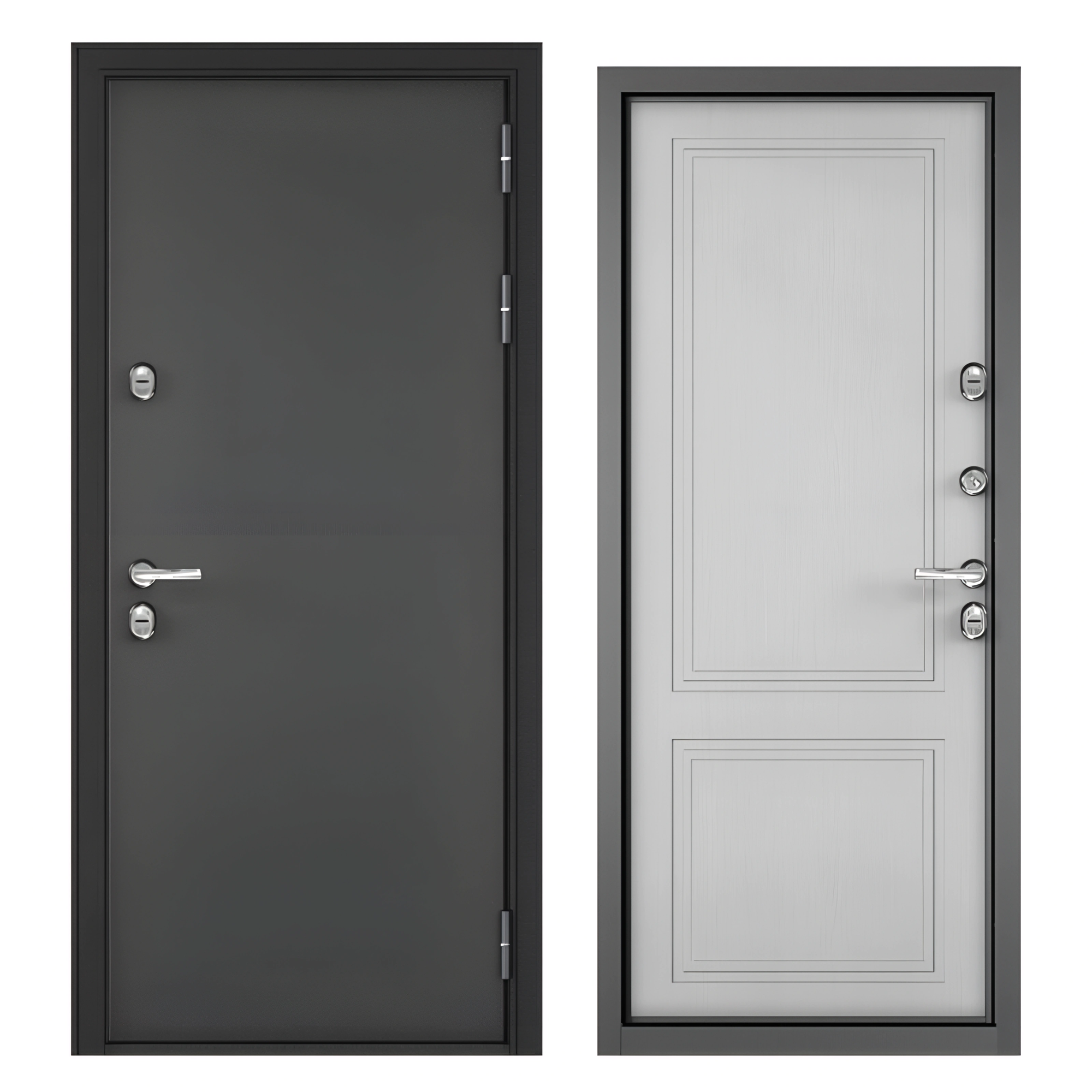 фото Входная дверь с терморазрывом для дома бульдорс TERMO 2050x860 Левая Букле черный - Белый матовый нео-1