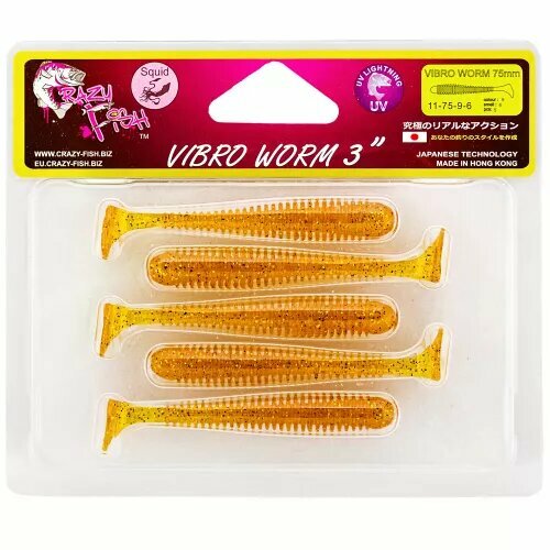 Силиконовая приманка CF (Crazy Fish) Vibro Worm 3 11-75-9-6 7.5см. 5шт.