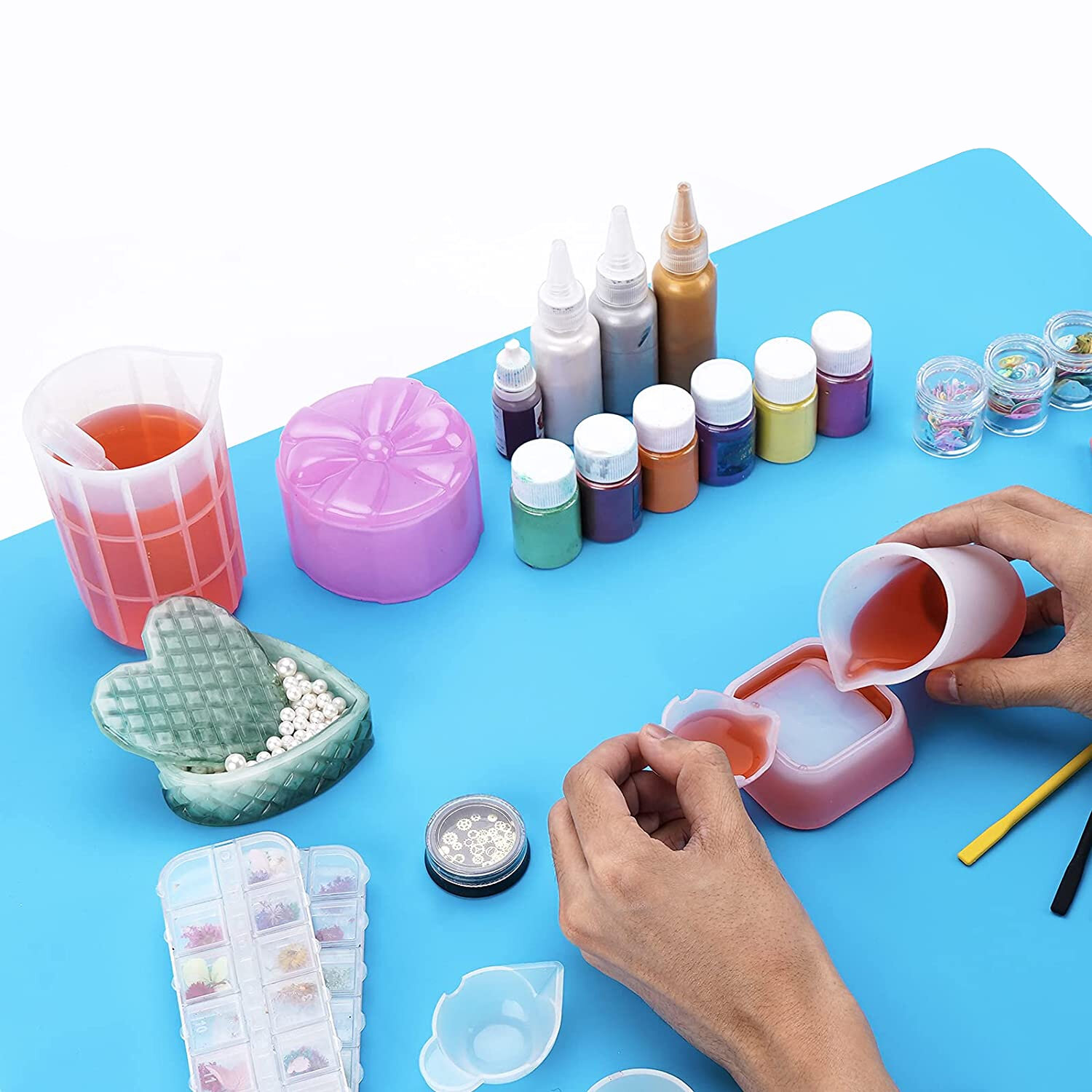 Коврик Epoxy Master 60x40 см, для лепки из смолы, силикон, голубой — фото 1