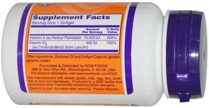 NOW Foods A / D 10.000/400 IU 100 гел. капсул