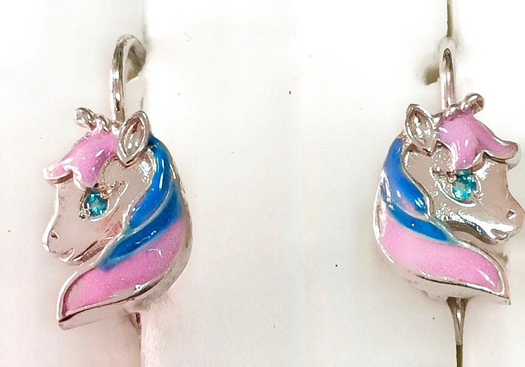 Серьги, серебро, 925 проба, родирование, эмаль, фианит