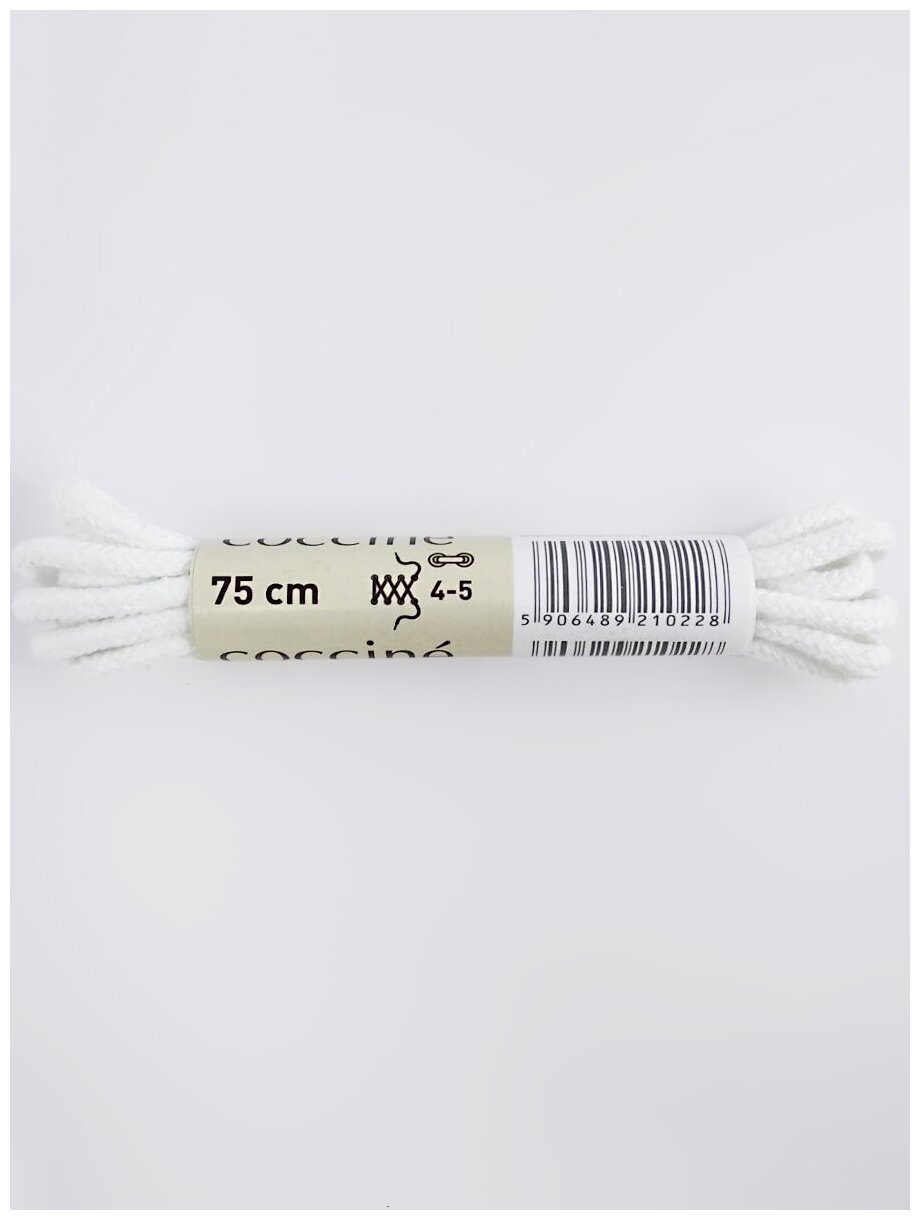 Шнурки хлопковые круглые тонкие Coccine белый, 3 мм, 75 см