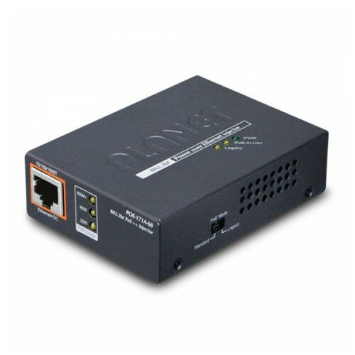 Инжектор Planet POE-171A-60 Single-Port 10/100/1000Mbps 802.3bt Ultra PoE Injector (60 Watts, Legacy mode support, PoE Usage LED) -w/external power adapter