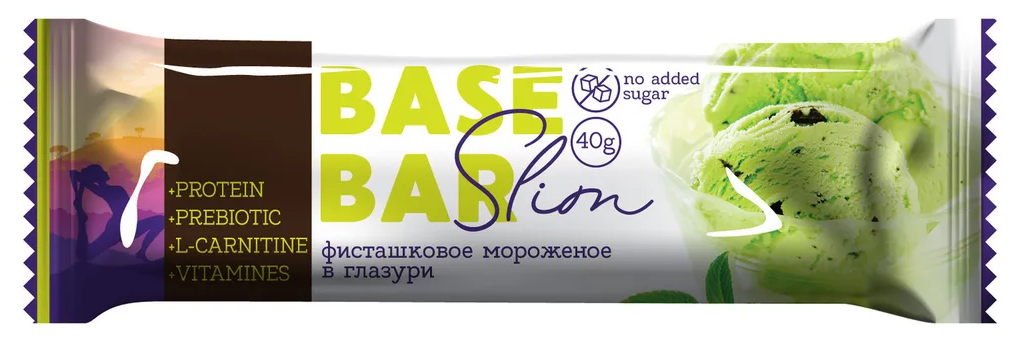 Протеиновый батончик Base Bar Slim в шоколадной глазури 40гр, 10шт Фисташковое мороженое