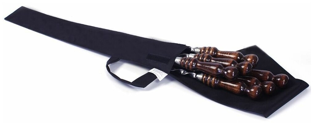 6 профессиональных шампуров с деревянной ручкой 12 мм - 50 см в чехле - фотография № 1