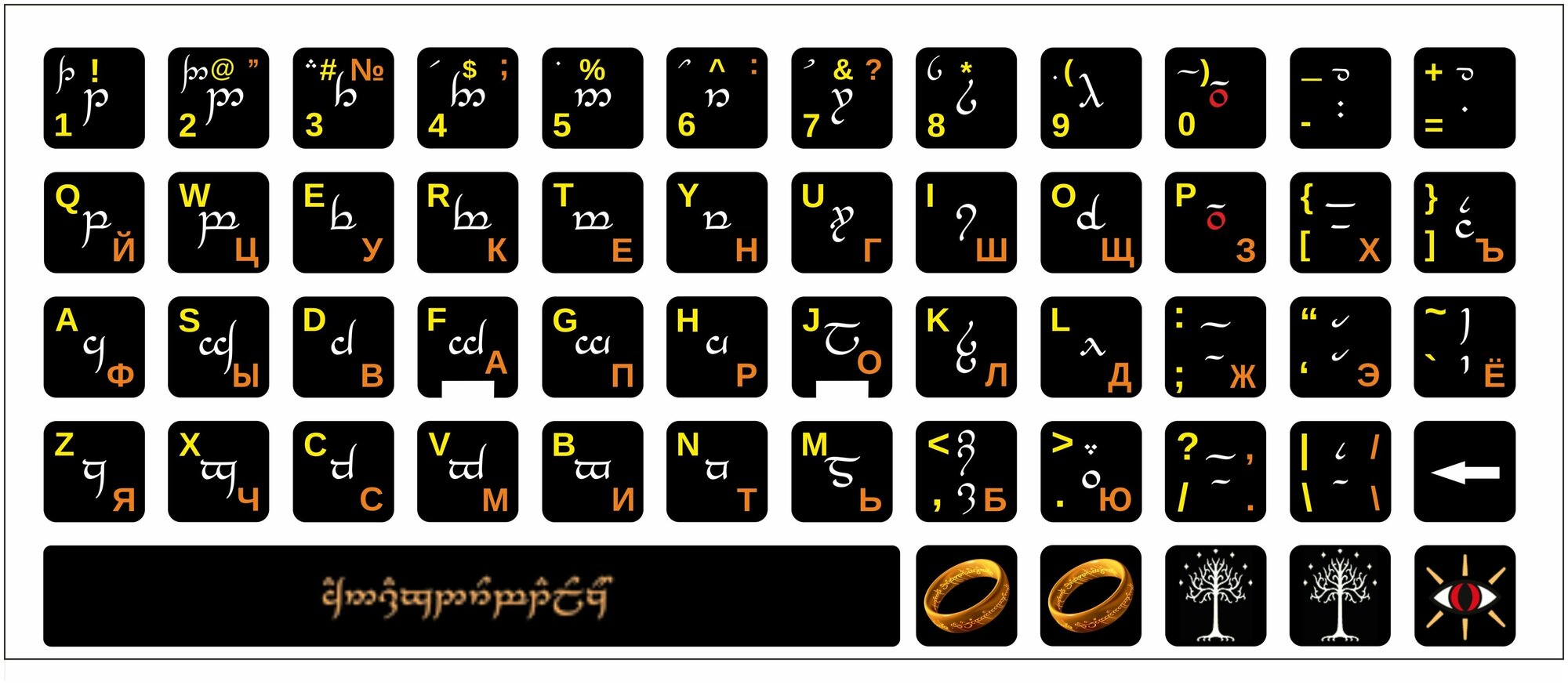 Эльфийский язык, эльфы, Фэнтези, аксесуар, милые универсальные наклейки на клавиатуру, защита клавиатуры 13x13 мм