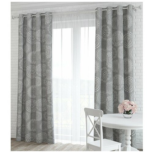 фото Комплект штор на люверсах "тату", серый, 150*260 см - 2 шт sola