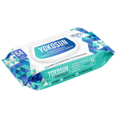 YokoSun Влажные салфетки антибактериальные гигиенические, 54 шт. влажные салфетки yokosun антибактериальные 108 шт