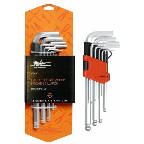 фото Набор шестигранных ключей инбус с шаром 9 предметов (1.5,2,2.5,3,4,5,6,8,10мм) пласт. подвес airline