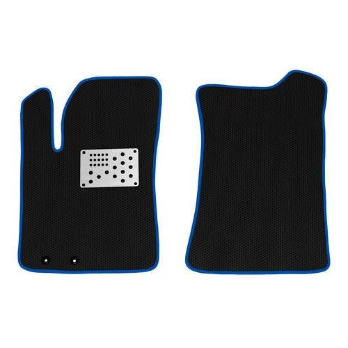 Комплект передних EVA ковриков для Volkswagen Golf 5 2003-2009(USA)/Фольксваген Гольф 5 2003-2009(Американская сборка) (с алюминиевым подпятником) черные с синей окантовкой
