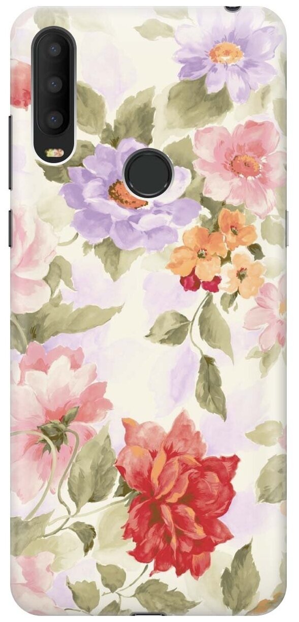 Ультратонкий силиконовый чехол-накладка для Alcatel 3X (2019) с принтом "Нежные цветы"