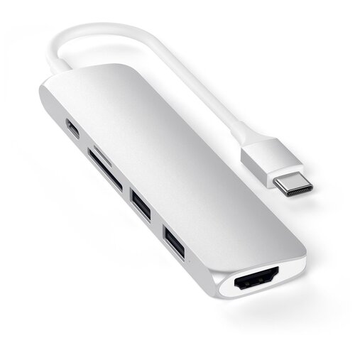 Переходник/адаптер Satechi SLIM ALUMINUM TYPE-C MULTI-PORT ADAPTER V2 (ST-SCMA2), 0.15 м, 1 шт., Silver адаптер usb type c satechi slim multiport adapter v2 2 х usb 3 0 usb type c hdmi microsd sd sdhc серебристый st scma2s