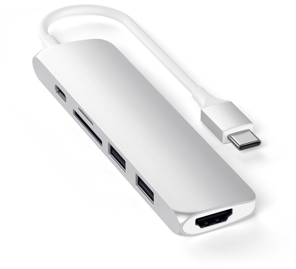 Переходник/адаптер Satechi SLIM ALUMINUM TYPE-C MULTI-PORT ADAPTER V2 (ST-SCMA2), silver