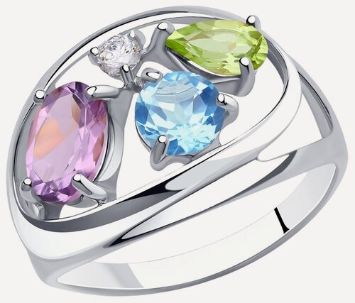 Изображение товара Кольцо, серебро, 925 проба, аметист, топаз, фианит, хризолит