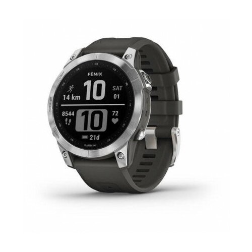 Garmin Fenix 7 серебристый с графитовым силиконовым ремешком серый