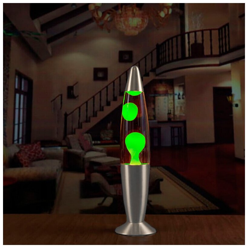 Лава лампа зелёная 35 см освещение для комнаты плавающие шарики в колбе - фотография № 3