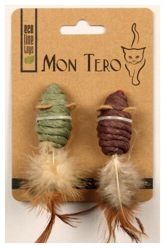[80045] Mon Tero ЭКО игрушка мышь 5см,2шт, с кошачьей мятой, зеленая/фиолетовая, д/кошек. 1/12, 80045