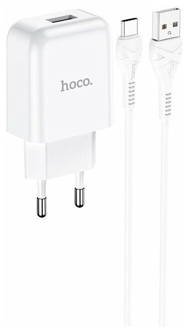 Сетевое зарядное устройство (СЗУ) Hoco N2 Vigour (USB) + кабель Type-C, 2 А, белый