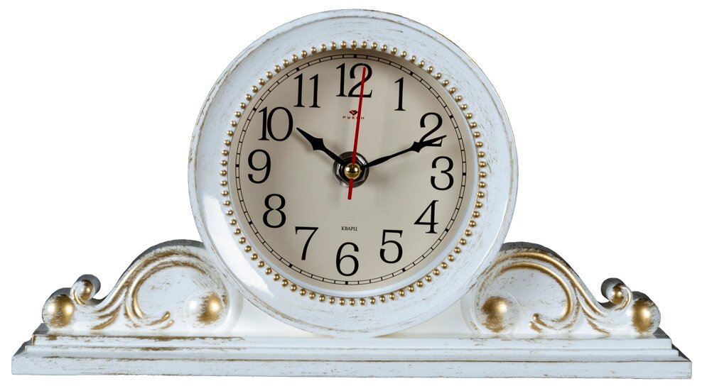 Часы настольные 26х14 см, корпус белый с золотом "Классика" "Рубин" 2514-003 (10)