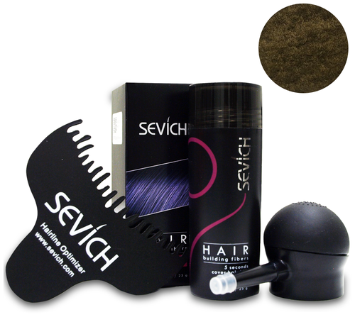 SEVICH Загуститель волос Набор: Hair Building Fibers + насадка, расчёска, light brown, 25 г