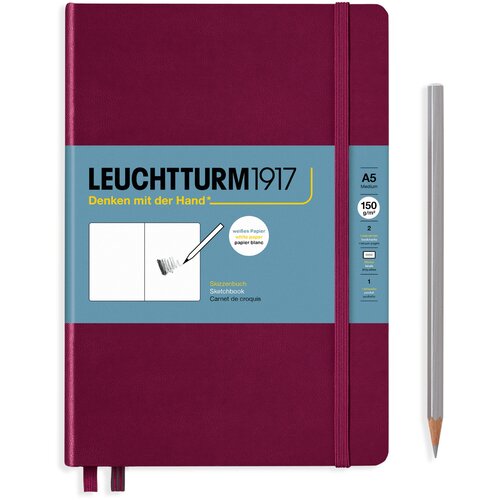 Скетчбук Leuchtturm Medium A5 портрет 56л 150г/м2 твердая обложка Красный Портвейн