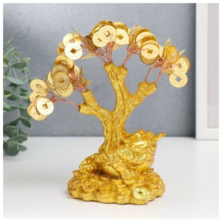 Бонсай денежное дерево "Золотая жаба на монетах" 90 монет 18,5х18х9,5 см 4304096