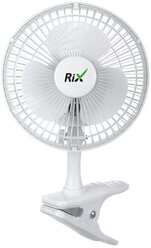 Вентилятор бытовой настольный Rix RDF-1500W, прищепка, цвет белый, 15Вт