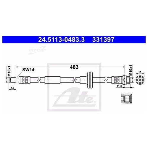 Шланг тормозной передн.[483mm], ate, 24-5113-0483-3