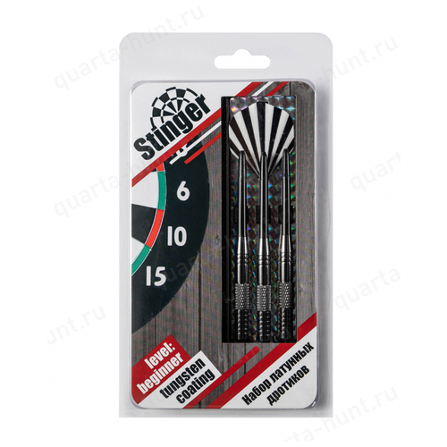 фото Дротики для дартса stinger, 3шт., уровень-любительский, вес 22г, латунь, покрытие «вольфрам», пластиковый кейс, блистер без бренда
