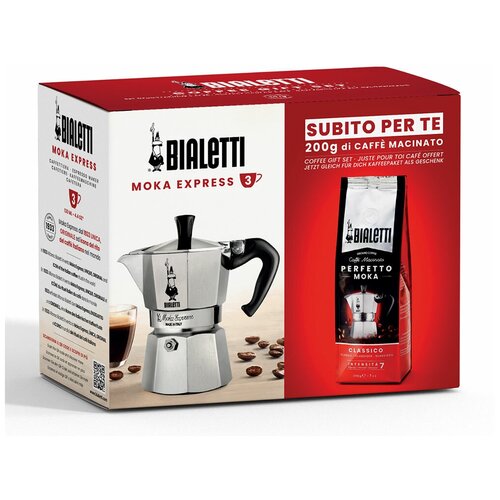 фото Набор bialetti moka express 3пор. + кофе молотый perfetto classico 200 г