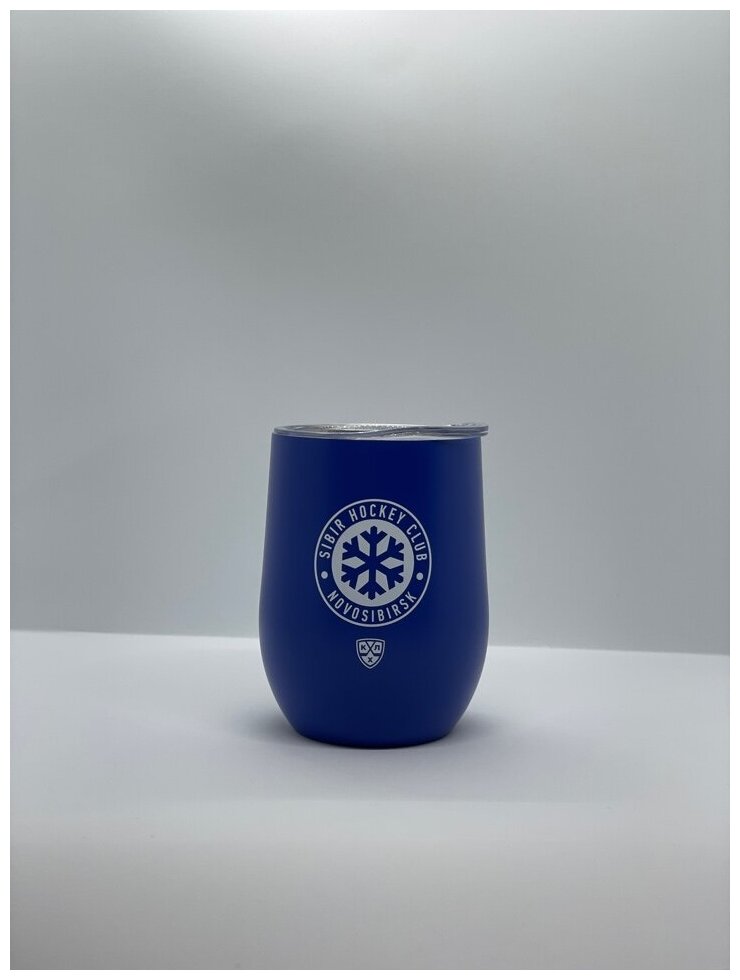 Чашка с крышкой , с двойными стенками нержавеющая сталь, пластик 354 мл, с печатью эмблемы ХК "Сибирь" цвет синий матовое покрытие - фотография № 5
