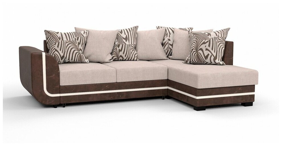 Угловой диван Чикаго Люкс рогожка бежевый + экокожа коричневый. Спальное место: 191/143
