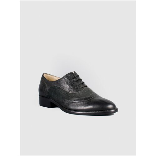 Женские туфли, G. Benatti, модель Броги, натуральная кожа, замша, черный цвет, шнурки, размер 37