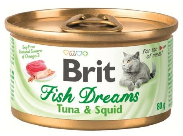 Brit Консервы для кошек с тунцом и кальмаром (Fish Dreams Tuna Squid) 111363 | Fish Dreams Tuna Squid 008 кг (7 шт)